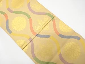 アンティーク　織悦製　立涌に菊・桐模様織り出し全通袋帯（材料）